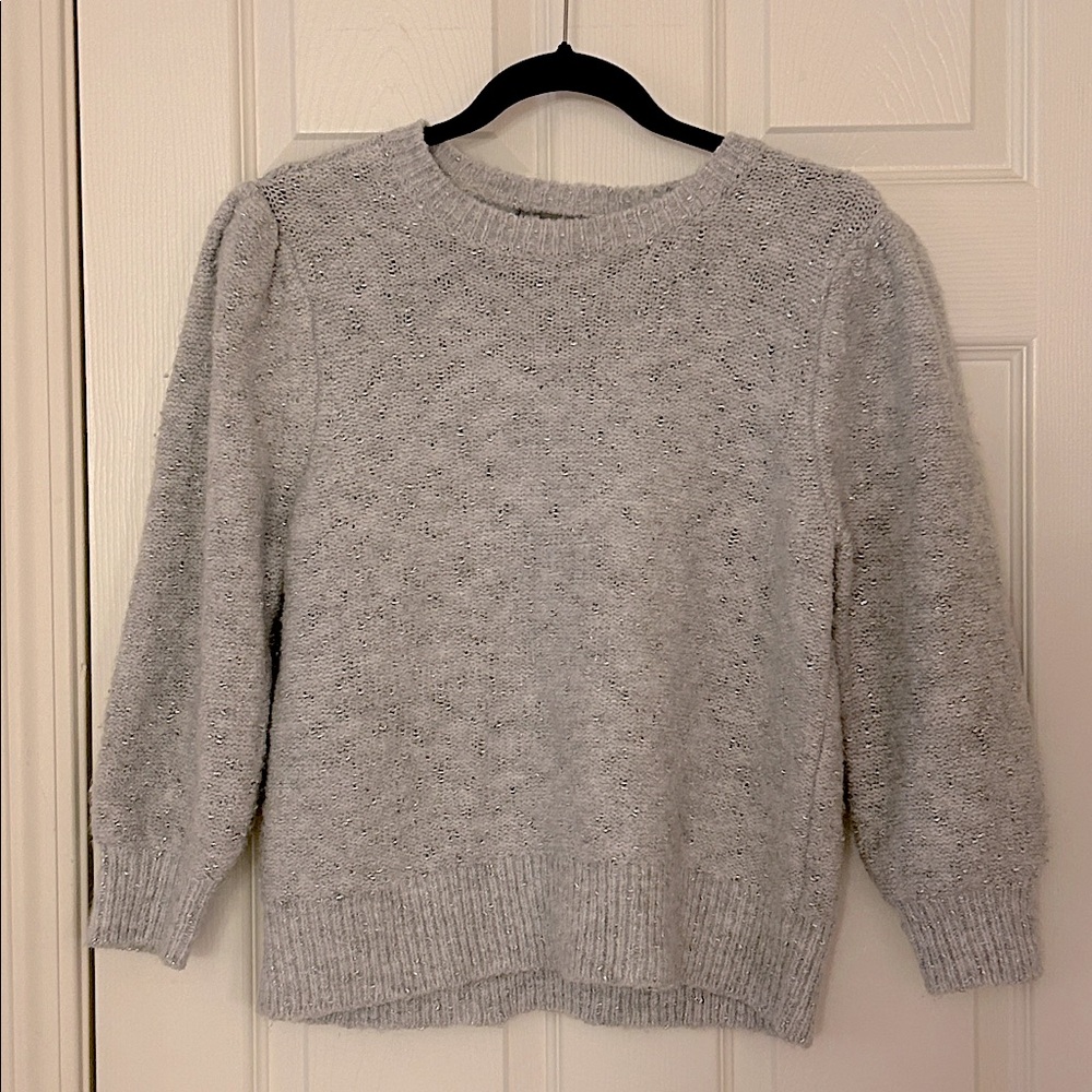 Gray Puff Sleeve Knit Sweater